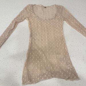 Free People Cream Sheer Long Sleeve Shirt Small